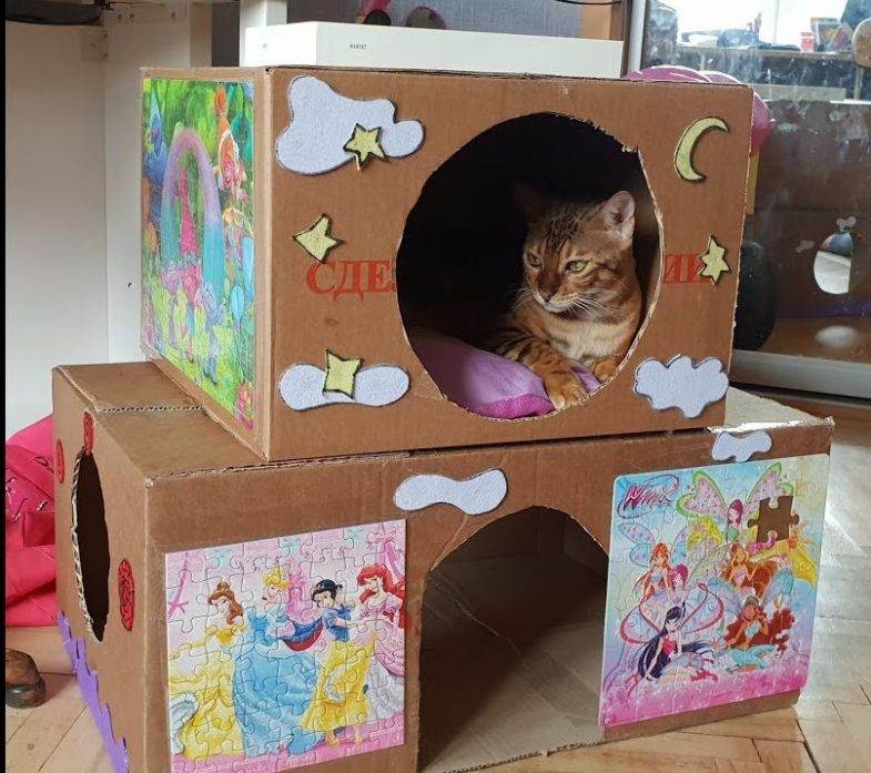 Домик для кошки своими руками из картонной коробки: инструкция