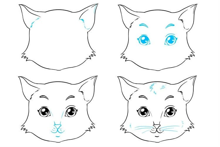 Как нарисовать карандашом поэтапно кошку для начинающих по клеточкам? как нарисовать красивую сидящую и лежащую кошку, мордочку, силуэт, глаза кошки, кошку с котятами, аниме?