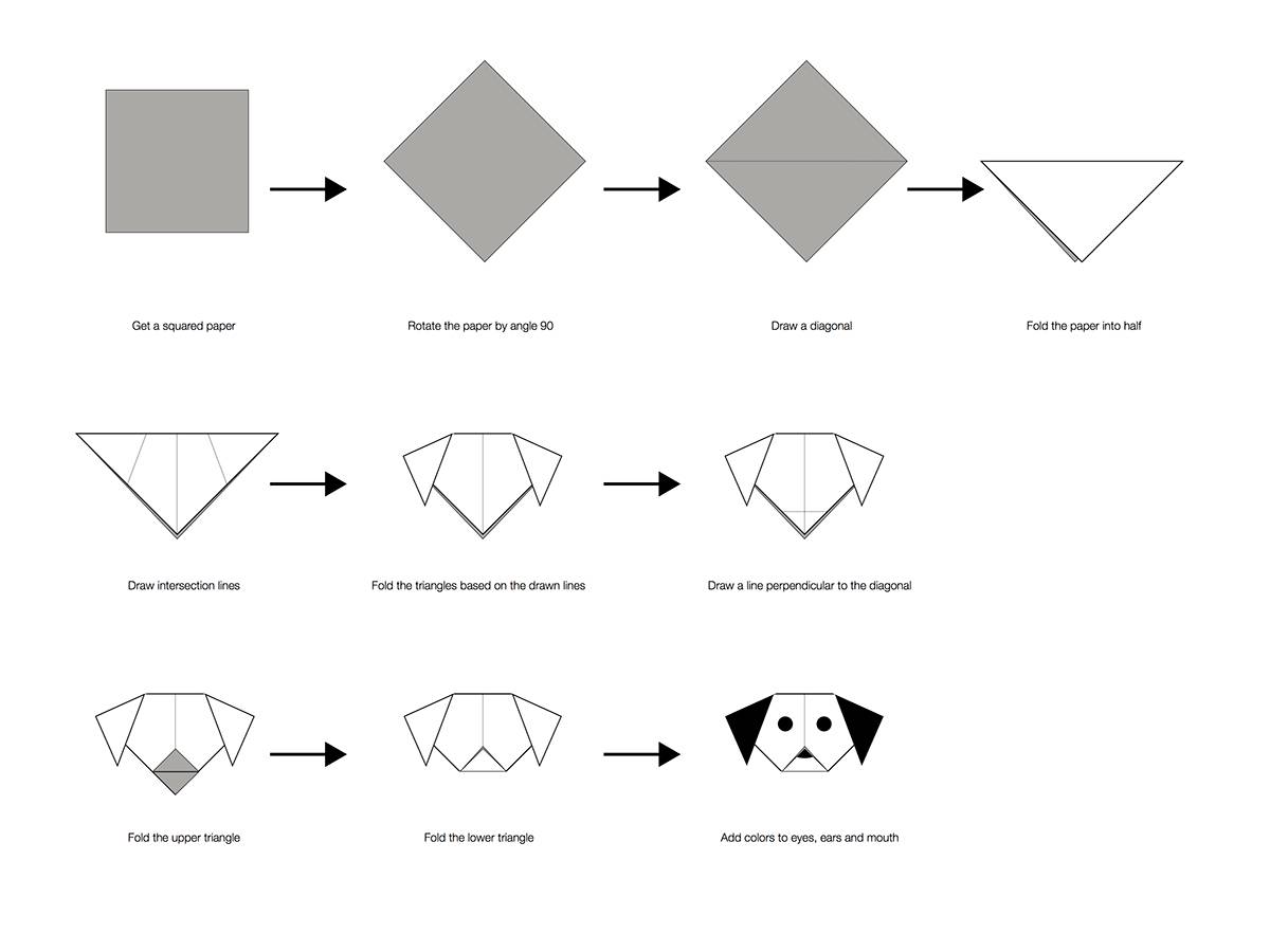 Оригами-собака из бумаги